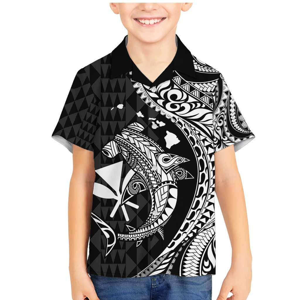 Aloha Hawaii Hammerhead Shark Family Matching Mermaid Dress and Hawaiian Shirt Black Kakau and Polynesian Tattoo LT03