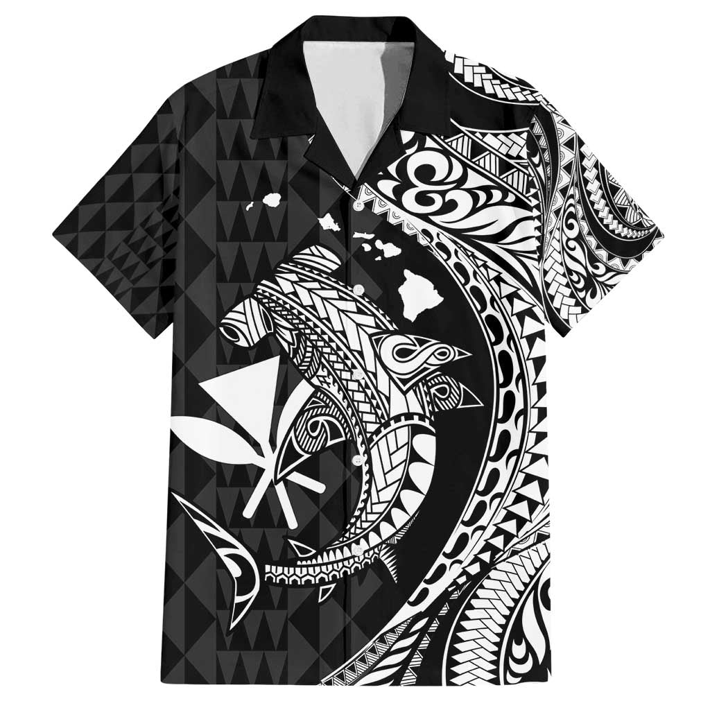 Aloha Hawaii Hammerhead Shark Family Matching Tank Maxi Dress and Hawaiian Shirt Black Kakau and Polynesian Tattoo LT03