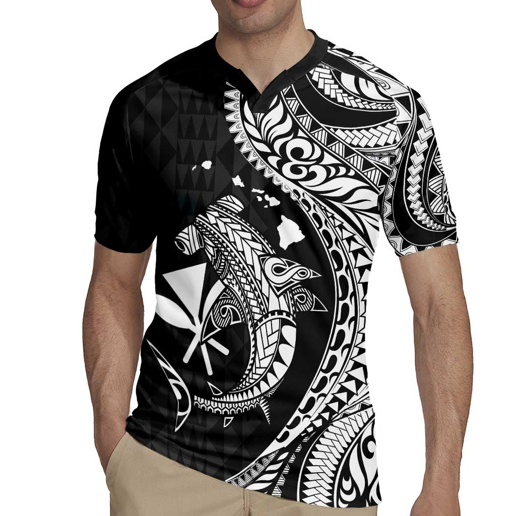 Aloha Hawaii Hammerhead Shark Rugby Jersey Black Kakau and Polynesian Tattoo LT03