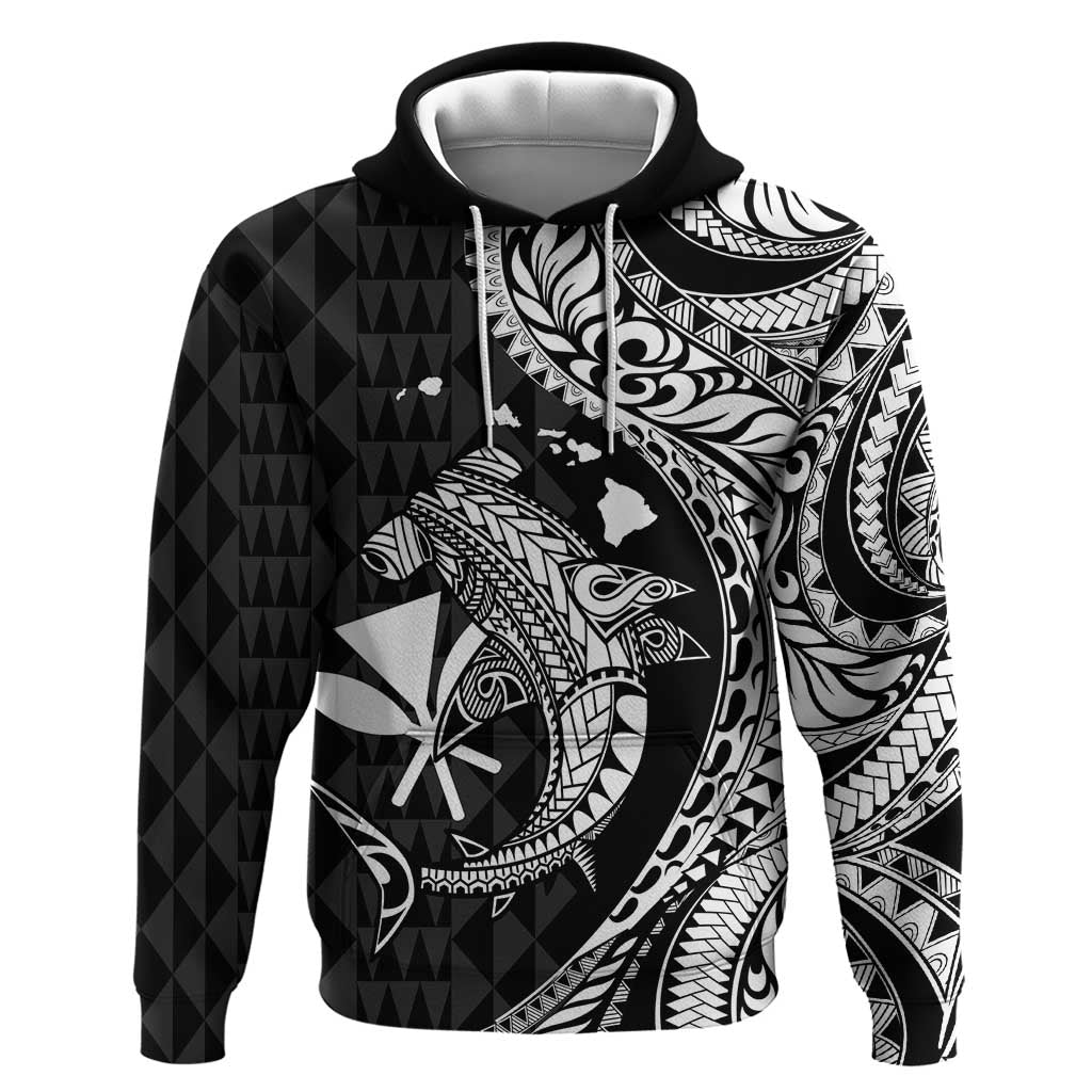 Aloha Hawaii Hammerhead Shark Zip Hoodie Black Kakau and Polynesian Tattoo LT03