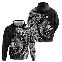 Aloha Hawaii Hammerhead Shark Zip Hoodie Black Kakau and Polynesian Tattoo LT03