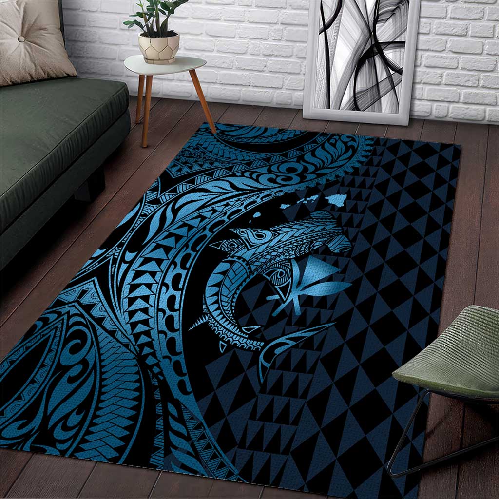 Aloha Hawaii Hammerhead Shark Area Rug Blue Kakau and Polynesian Tattoo LT03 Blue - Polynesian Pride