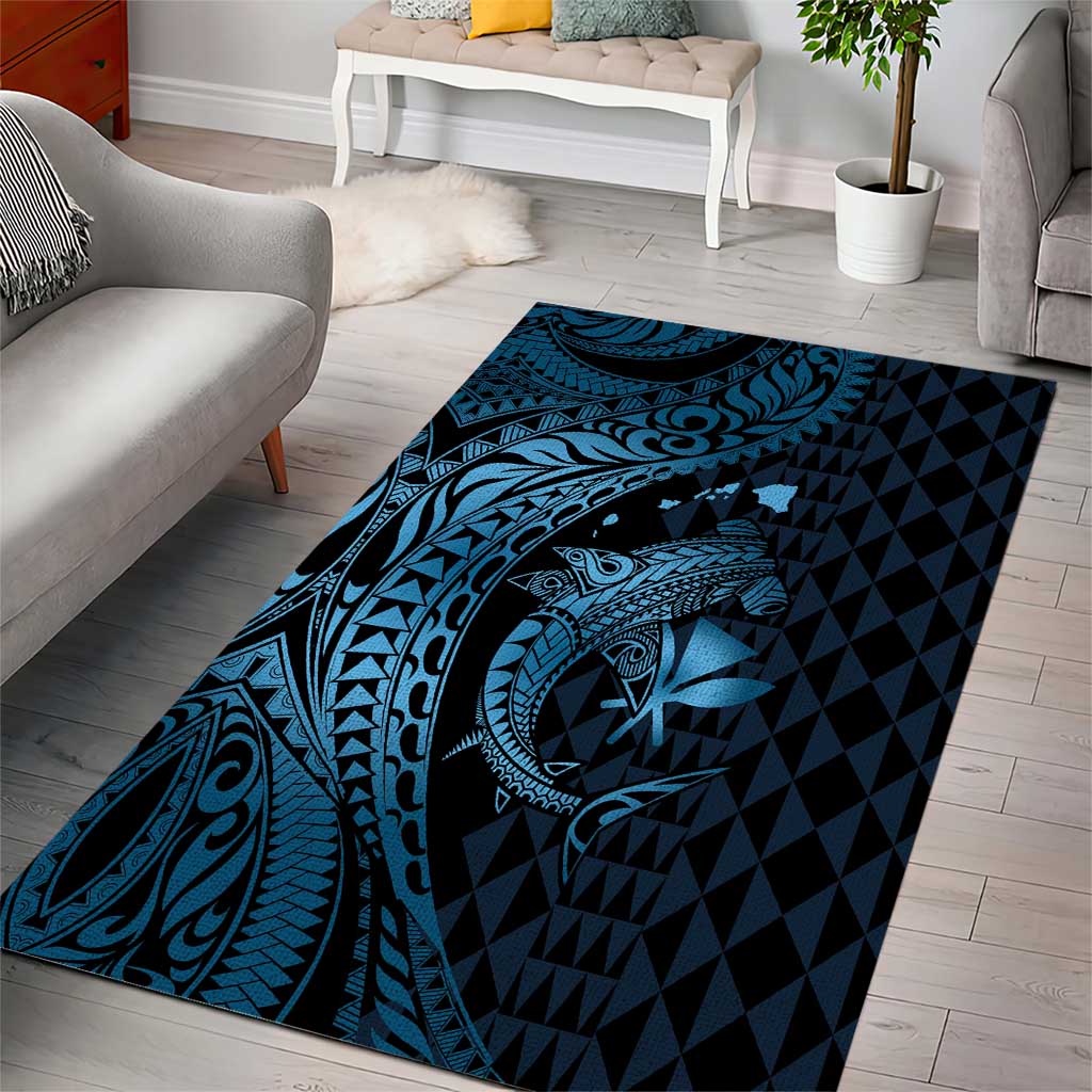 Aloha Hawaii Hammerhead Shark Area Rug Blue Kakau and Polynesian Tattoo LT03 - Polynesian Pride