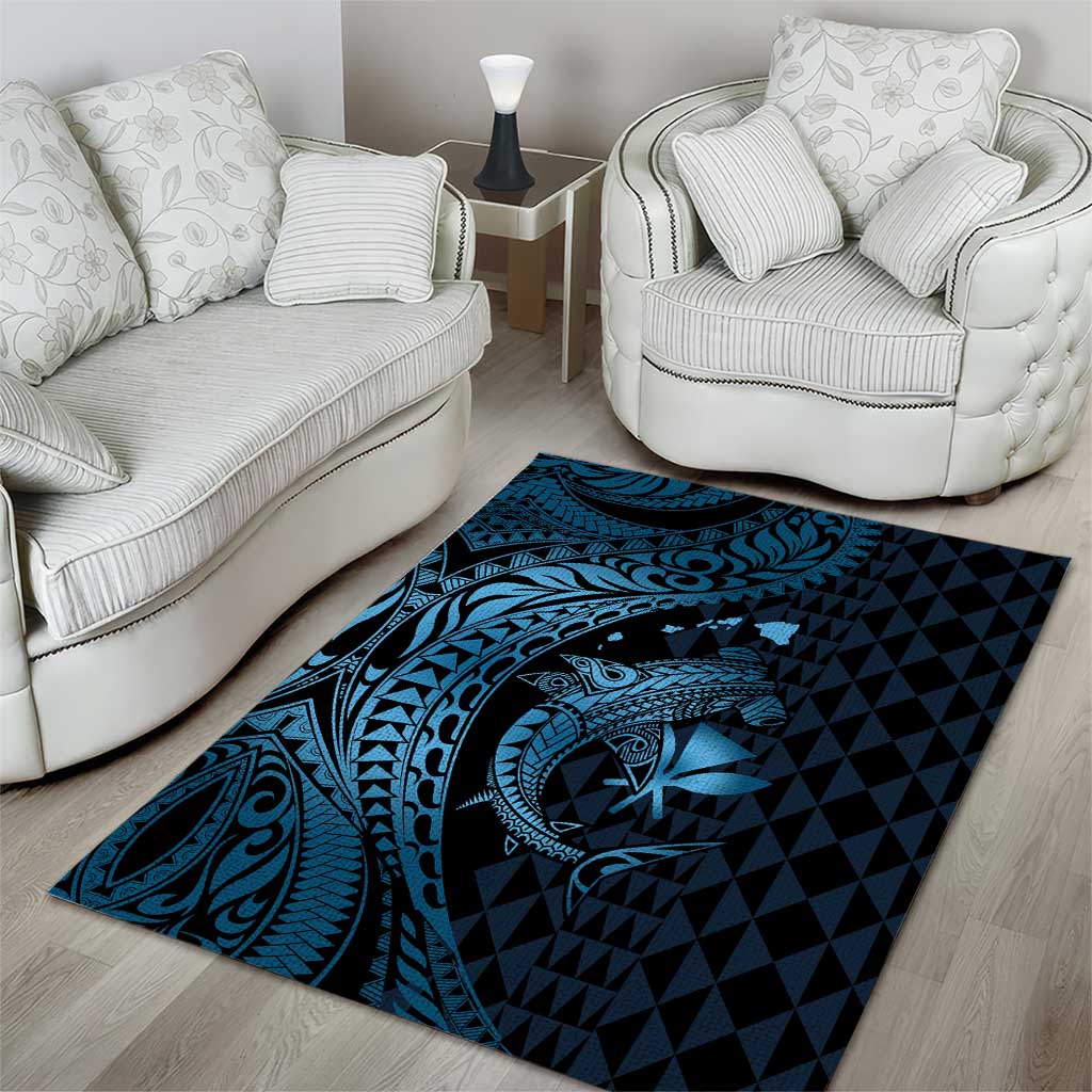 Aloha Hawaii Hammerhead Shark Area Rug Blue Kakau and Polynesian Tattoo LT03 - Polynesian Pride