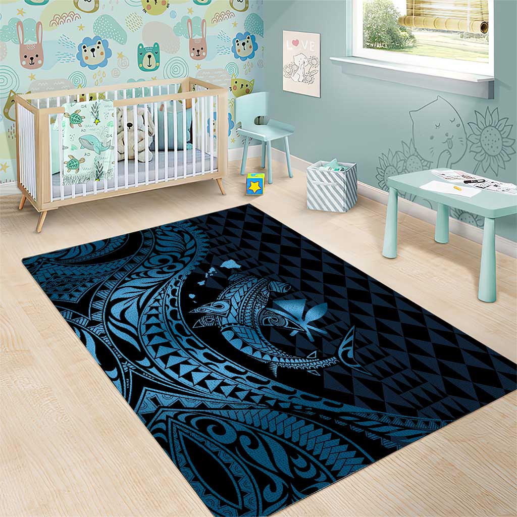 Aloha Hawaii Hammerhead Shark Area Rug Blue Kakau and Polynesian Tattoo LT03 - Polynesian Pride