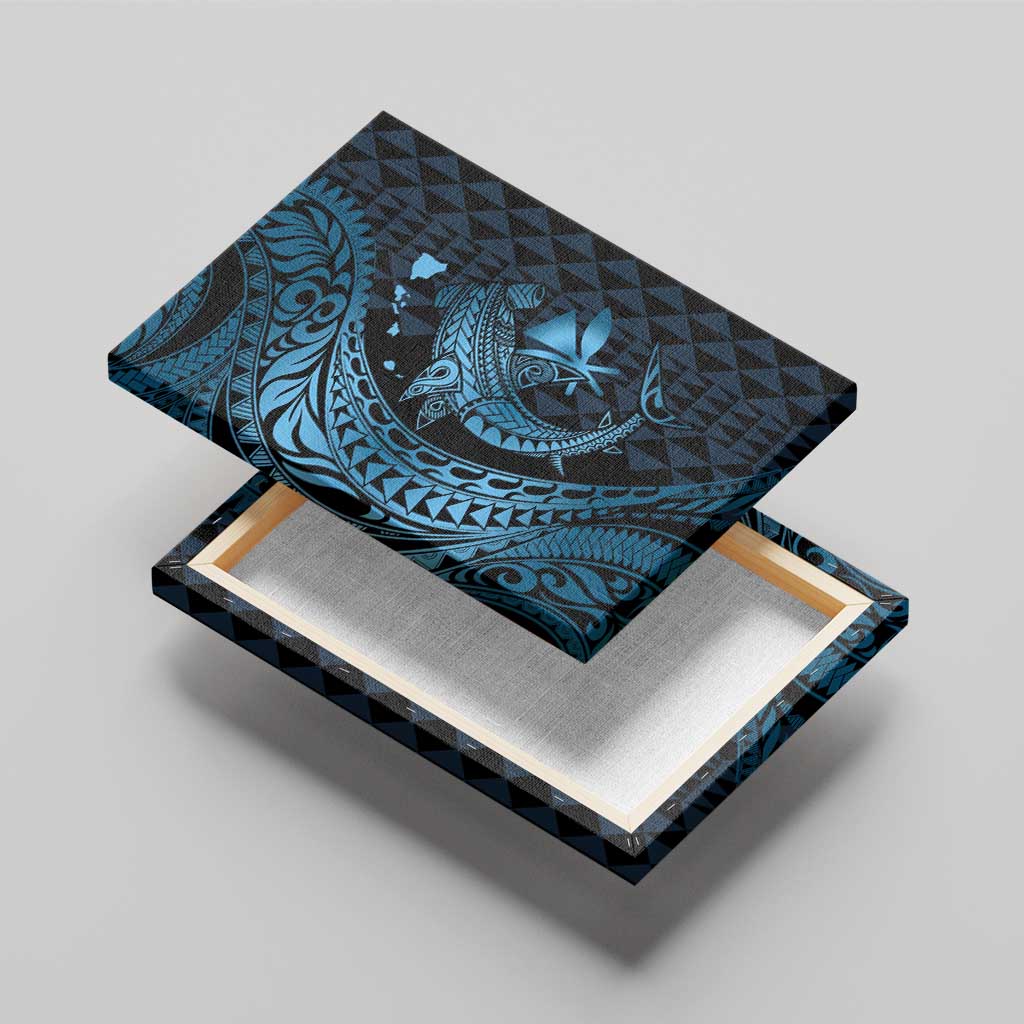 Aloha Hawaii Hammerhead Shark Canvas Wall Art Blue Kakau and Polynesian Tattoo LT03