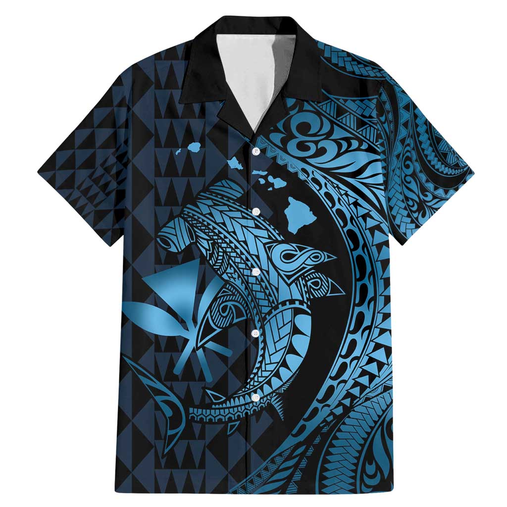 Aloha Hawaii Hammerhead Shark Family Matching Mermaid Dress and Hawaiian Shirt Blue Kakau and Polynesian Tattoo LT03