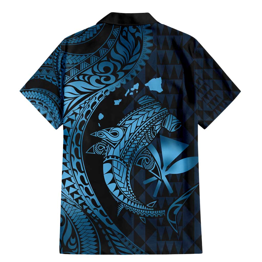 Aloha Hawaii Hammerhead Shark Family Matching Mermaid Dress and Hawaiian Shirt Blue Kakau and Polynesian Tattoo LT03