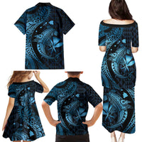 Aloha Hawaii Hammerhead Shark Family Matching Puletasi and Hawaiian Shirt Blue Kakau and Polynesian Tattoo LT03