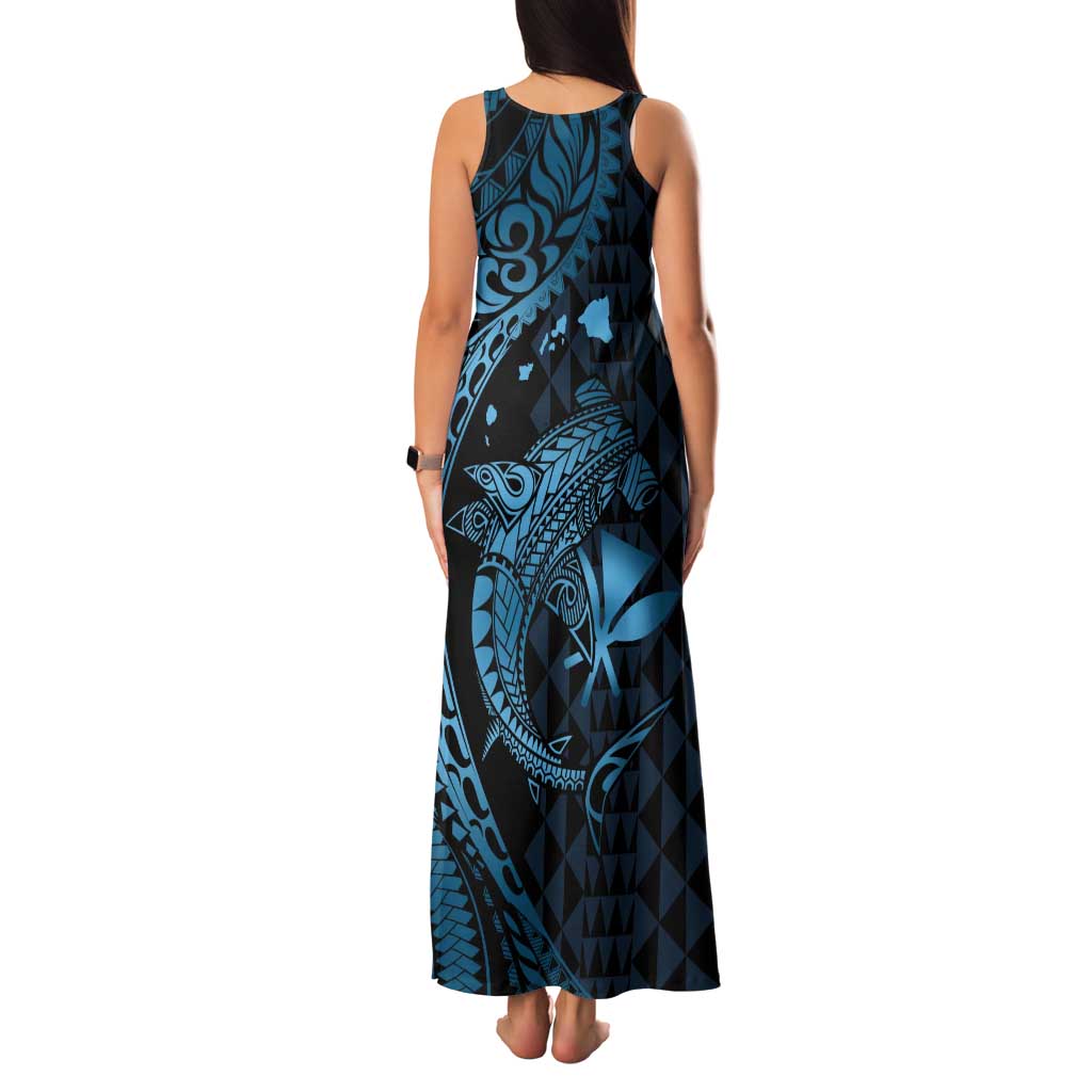Aloha Hawaii Hammerhead Shark Family Matching Tank Maxi Dress and Hawaiian Shirt Blue Kakau and Polynesian Tattoo LT03