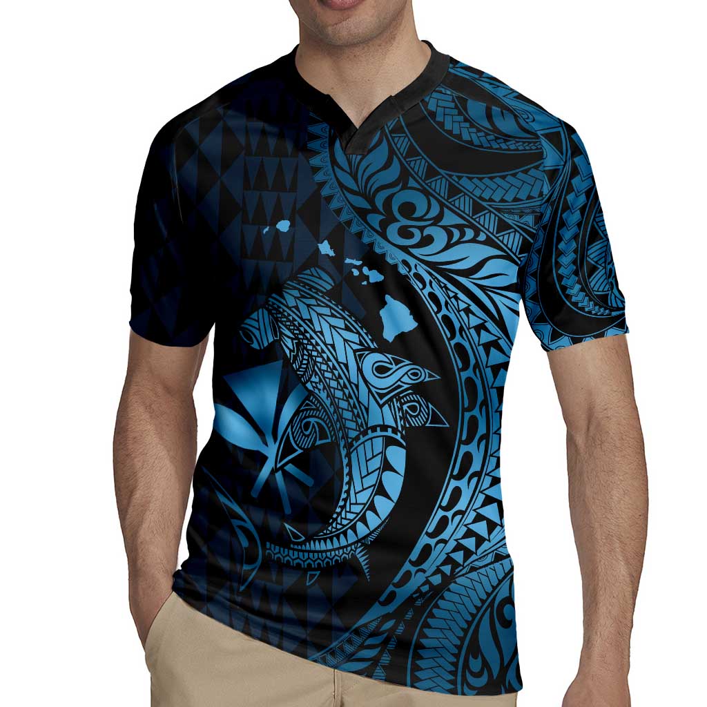 Aloha Hawaii Hammerhead Shark Rugby Jersey Blue Kakau and Polynesian Tattoo LT03