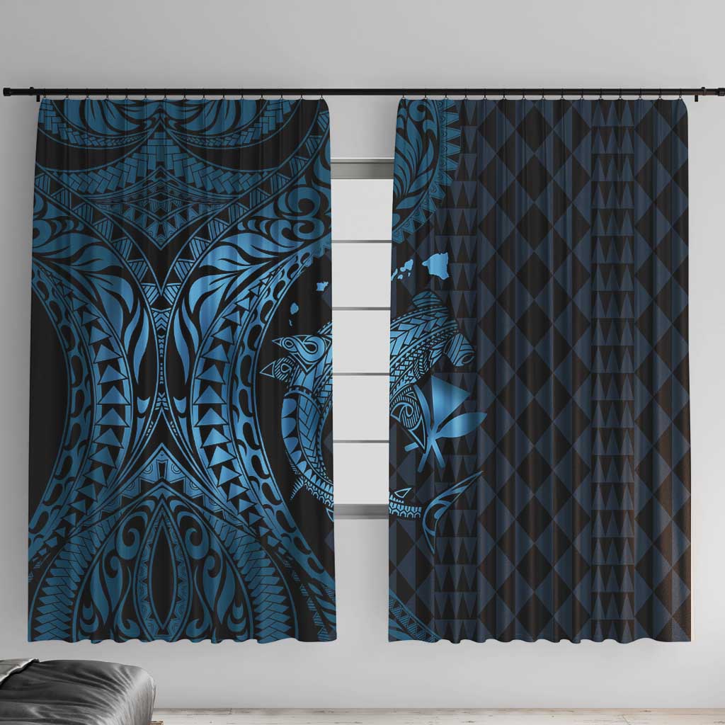 Aloha Hawaii Hammerhead Shark Window Curtain Blue Kakau and Polynesian Tattoo LT03