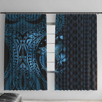Aloha Hawaii Hammerhead Shark Window Curtain Blue Kakau and Polynesian Tattoo LT03