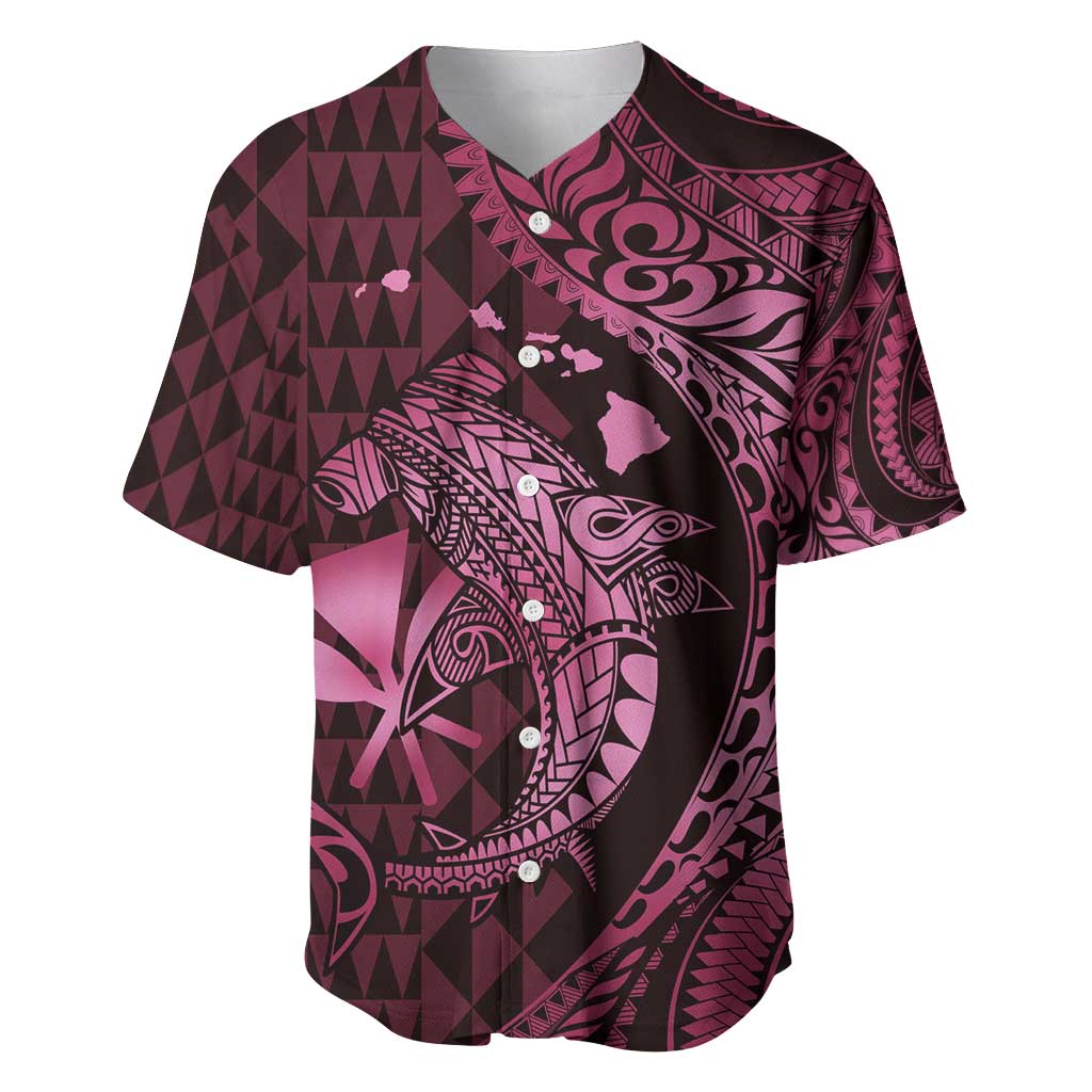 Aloha Hawaii Hammerhead Shark Baseball Jersey Pink Kakau and Polynesian Tattoo LT03 Pink - Polynesian Pride