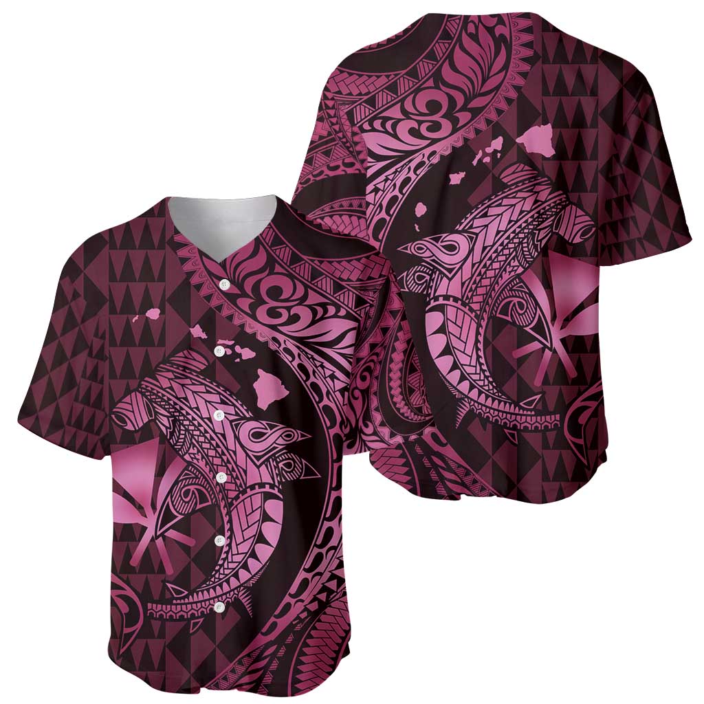 Aloha Hawaii Hammerhead Shark Baseball Jersey Pink Kakau and Polynesian Tattoo LT03 - Polynesian Pride