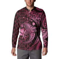 Aloha Hawaii Hammerhead Shark Button Sweatshirt Pink Kakau and Polynesian Tattoo LT03