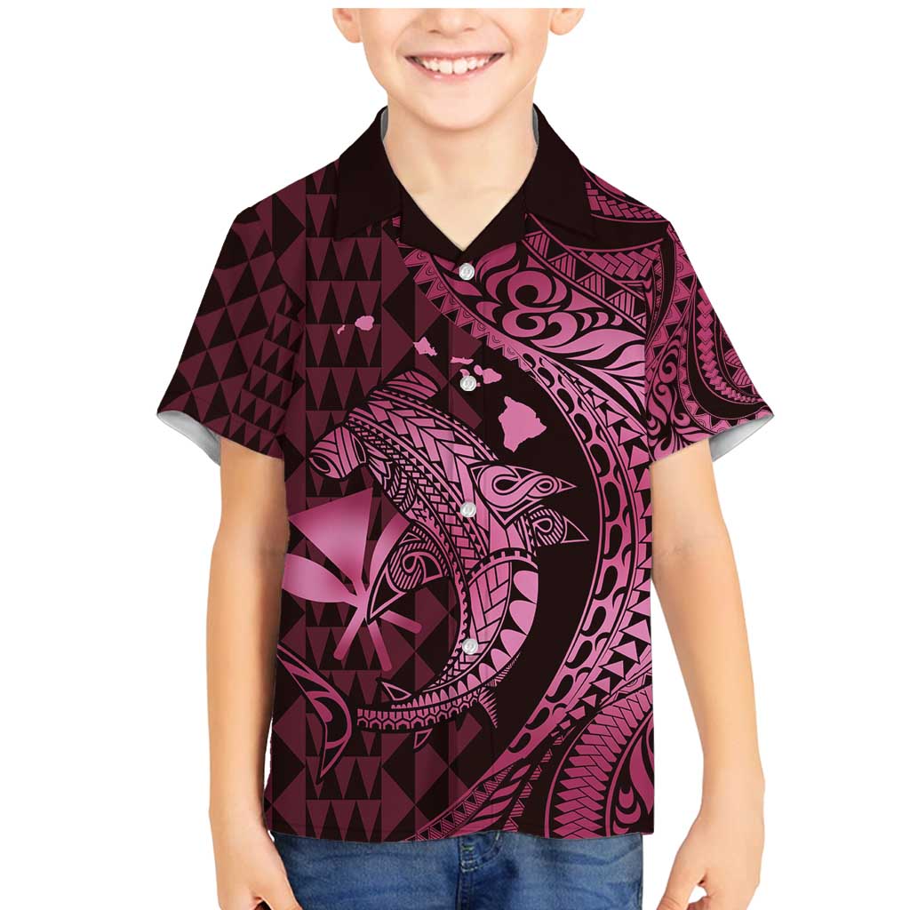 Aloha Hawaii Hammerhead Shark Family Matching Mermaid Dress and Hawaiian Shirt Pink Kakau and Polynesian Tattoo LT03