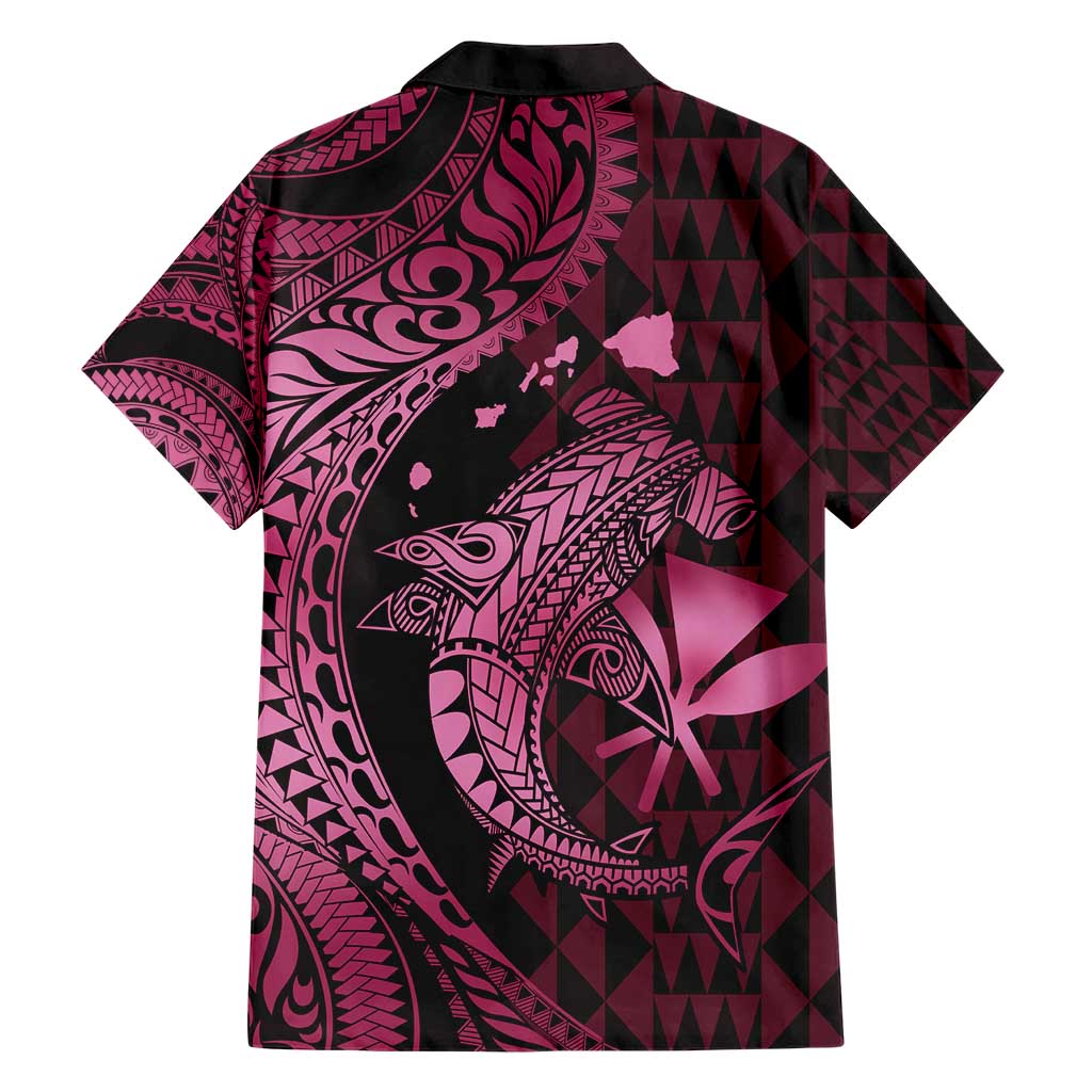 Aloha Hawaii Hammerhead Shark Family Matching Short Sleeve Bodycon Dress and Hawaiian Shirt Pink Kakau and Polynesian Tattoo LT03
