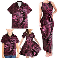 Aloha Hawaii Hammerhead Shark Family Matching Tank Maxi Dress and Hawaiian Shirt Pink Kakau and Polynesian Tattoo LT03