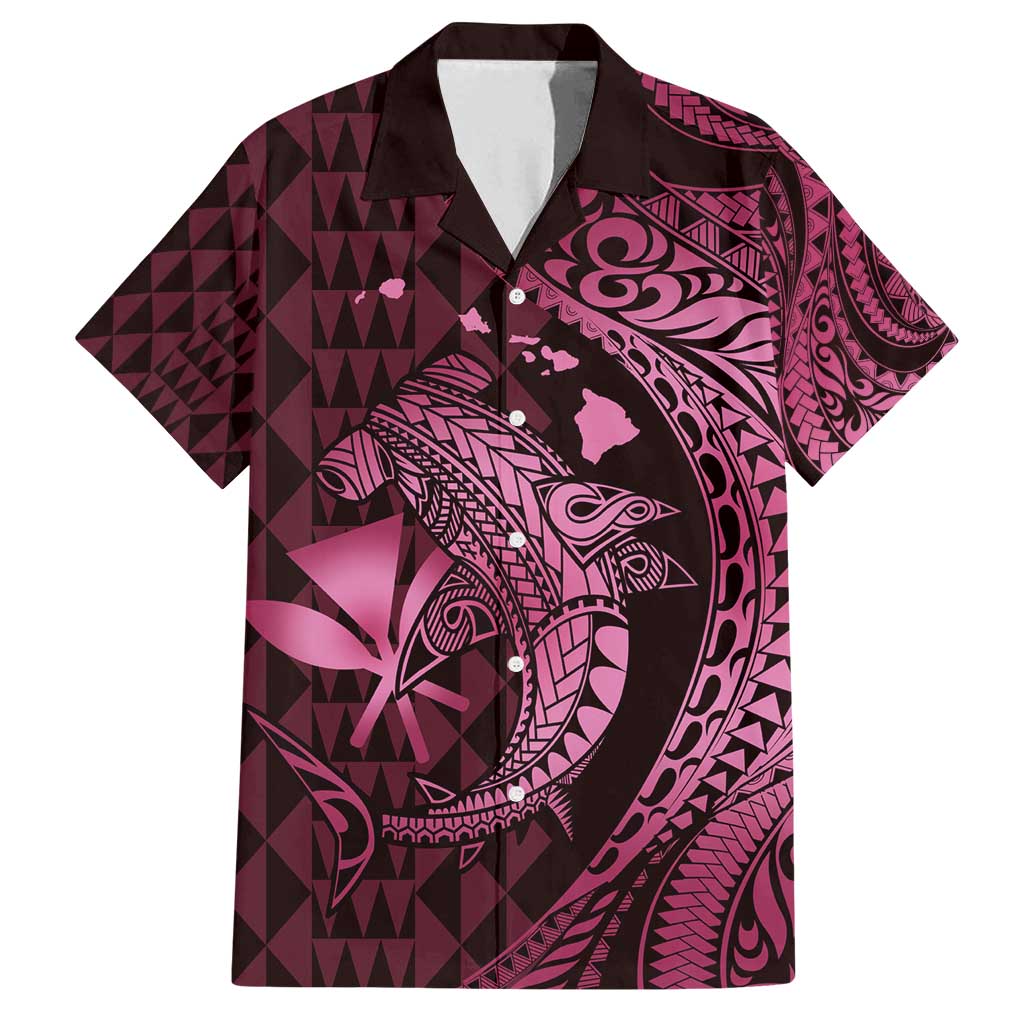 Aloha Hawaii Hammerhead Shark Family Matching Tank Maxi Dress and Hawaiian Shirt Pink Kakau and Polynesian Tattoo LT03