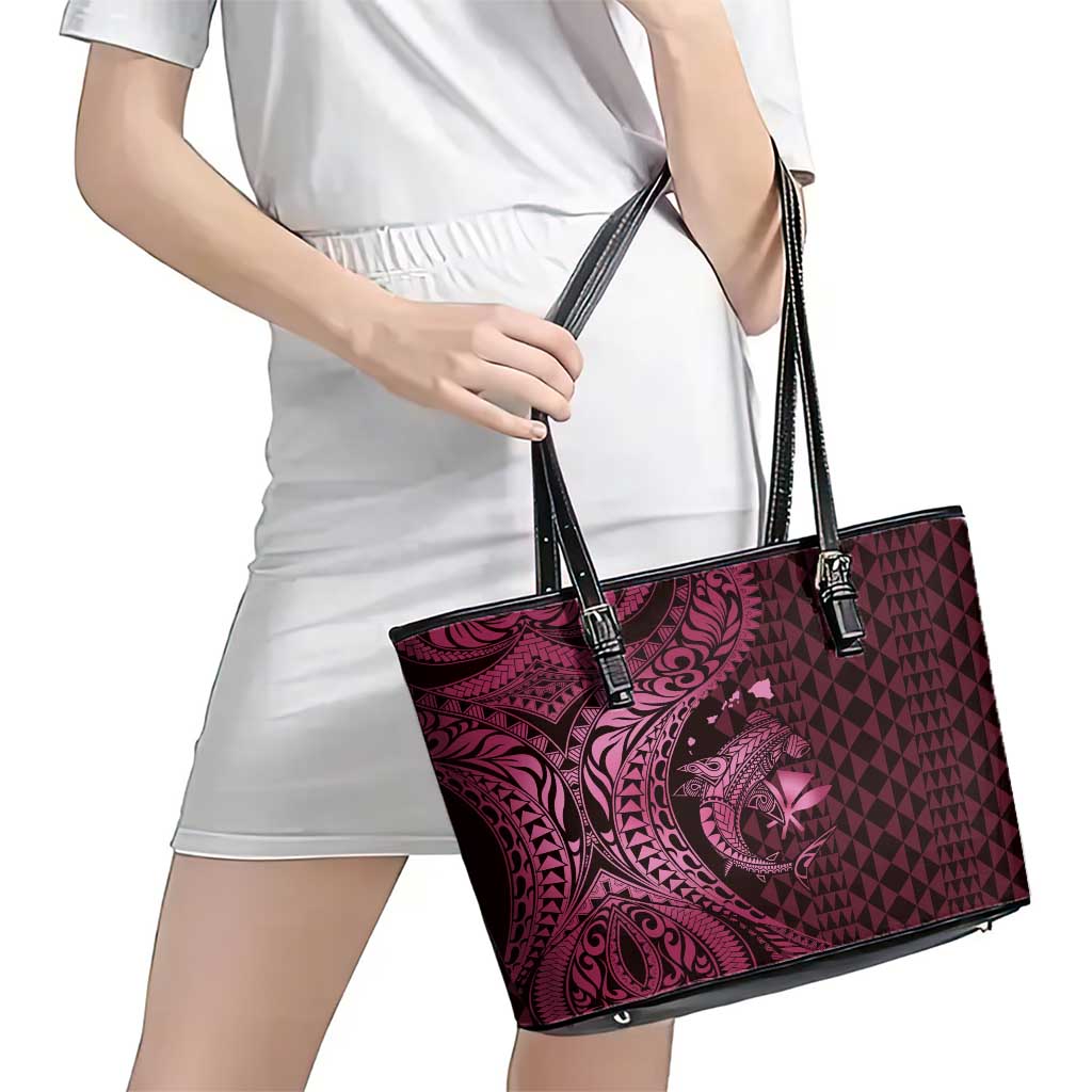 Aloha Hawaii Hammerhead Shark Leather Tote Bag Pink Kakau and Polynesian Tattoo LT03