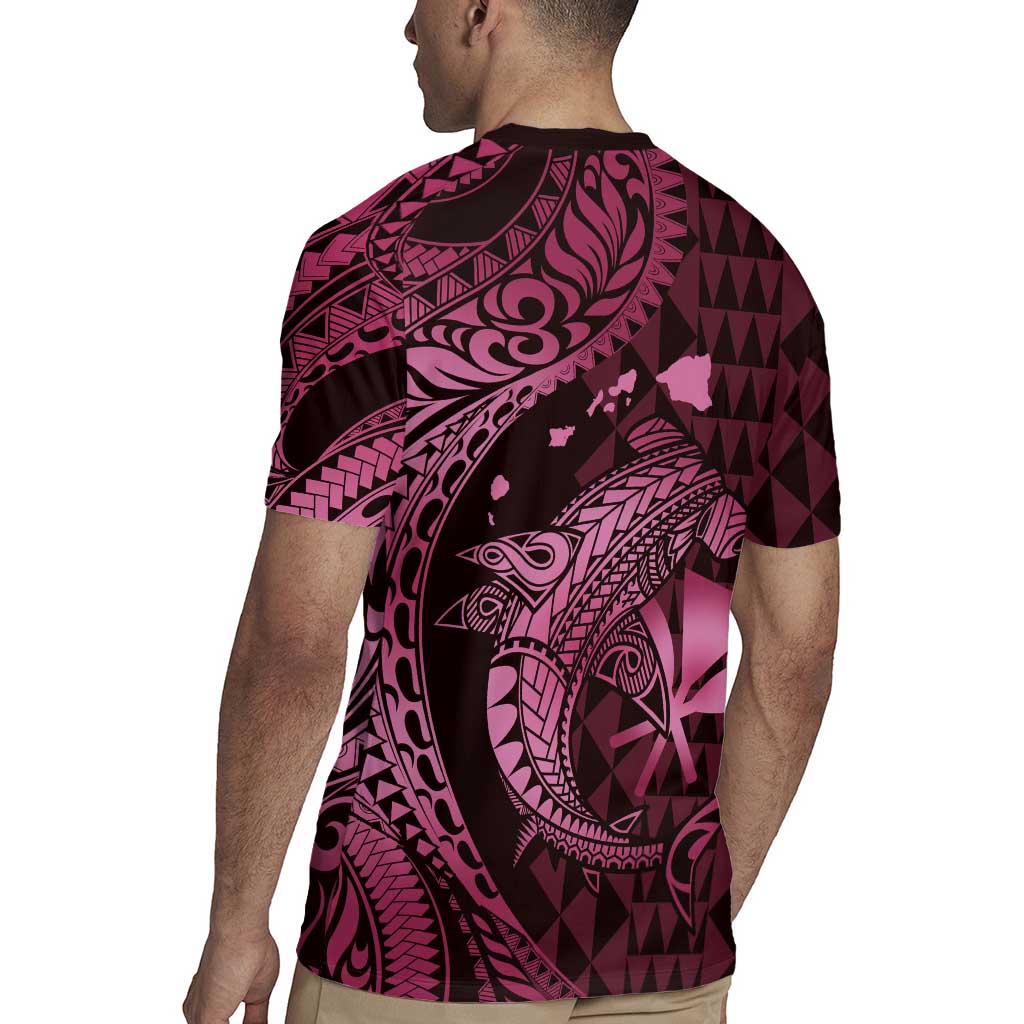 Aloha Hawaii Hammerhead Shark Rugby Jersey Pink Kakau and Polynesian Tattoo LT03