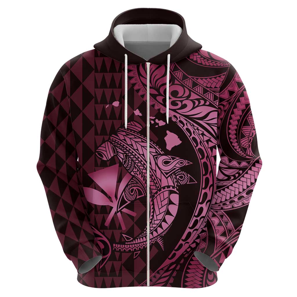 Aloha Hawaii Hammerhead Shark Zip Hoodie Pink Kakau and Polynesian Tattoo LT03