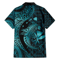 Aloha Hawaii Hammerhead Shark Family Matching Long Sleeve Bodycon Dress and Hawaiian Shirt Turquoise Kakau and Polynesian Tattoo LT03