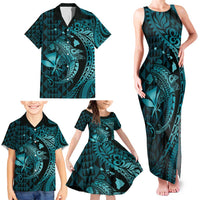 Aloha Hawaii Hammerhead Shark Family Matching Tank Maxi Dress and Hawaiian Shirt Turquoise Kakau and Polynesian Tattoo LT03