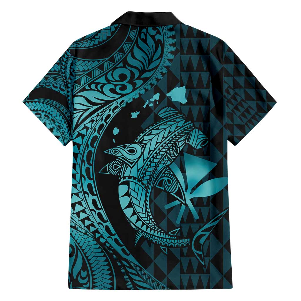 Aloha Hawaii Hammerhead Shark Family Matching Tank Maxi Dress and Hawaiian Shirt Turquoise Kakau and Polynesian Tattoo LT03