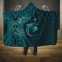 Aloha Hawaii Hammerhead Shark Hooded Blanket Turquoise Kakau and Polynesian Tattoo LT03