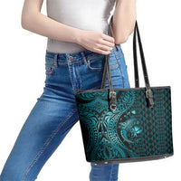 Aloha Hawaii Hammerhead Shark Leather Tote Bag Turquoise Kakau and Polynesian Tattoo LT03