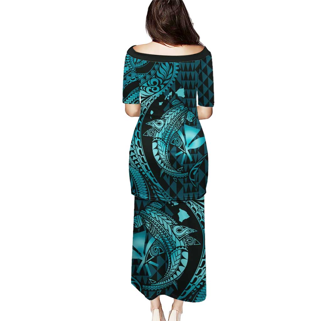 Aloha Hawaii Hammerhead Shark Puletasi Turquoise Kakau and Polynesian Tattoo LT03