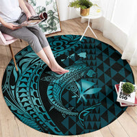 Aloha Hawaii Hammerhead Shark Round Carpet Turquoise Kakau and Polynesian Tattoo LT03 - Polynesian Pride