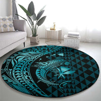 Aloha Hawaii Hammerhead Shark Round Carpet Turquoise Kakau and Polynesian Tattoo LT03 - Polynesian Pride