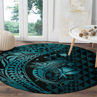 Aloha Hawaii Hammerhead Shark Round Carpet Turquoise Kakau and Polynesian Tattoo LT03 - Polynesian Pride