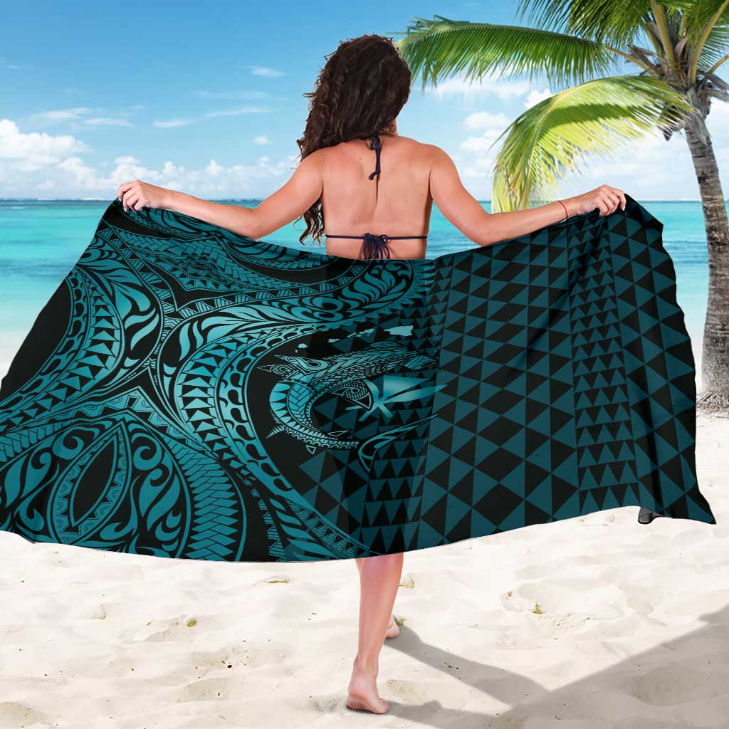 Aloha Hawaii Hammerhead Shark Sarong Turquoise Kakau and Polynesian Tattoo LT03