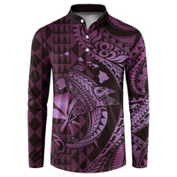 Aloha Hawaii Hammerhead Shark Button Sweatshirt Purple Kakau and Polynesian Tattoo LT03