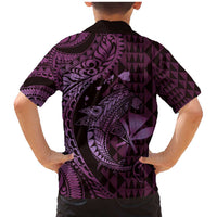 Aloha Hawaii Hammerhead Shark Family Matching Mermaid Dress and Hawaiian Shirt Purple Kakau and Polynesian Tattoo LT03