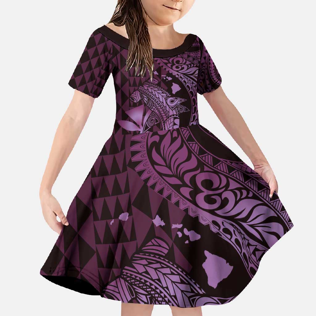 Aloha Hawaii Hammerhead Shark Family Matching Mermaid Dress and Hawaiian Shirt Purple Kakau and Polynesian Tattoo LT03