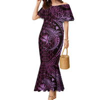Aloha Hawaii Hammerhead Shark Family Matching Mermaid Dress and Hawaiian Shirt Purple Kakau and Polynesian Tattoo LT03