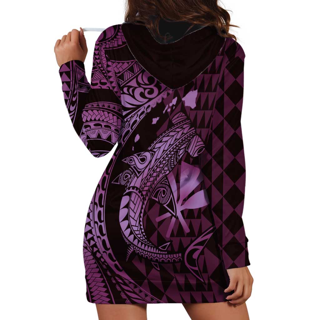Aloha Hawaii Hammerhead Shark Hoodie Dress Purple Kakau and Polynesian Tattoo LT03