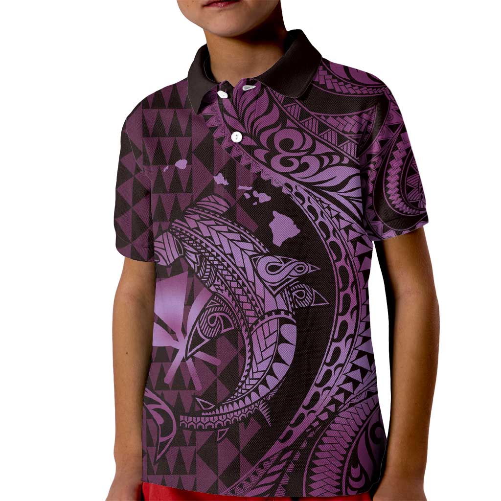 Aloha Hawaii Hammerhead Shark Kid Polo Shirt Purple Kakau and Polynesian Tattoo LT03 Kid Purple - Polynesian Pride