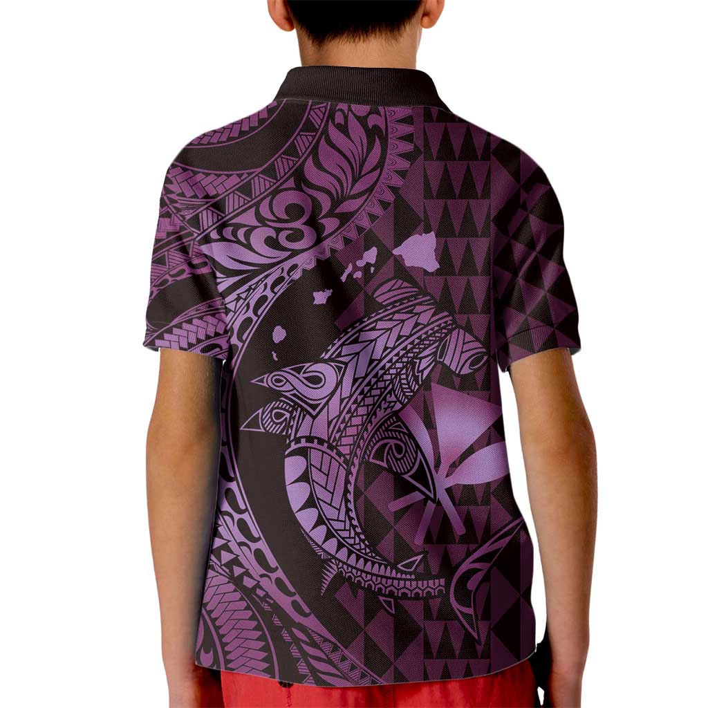 Aloha Hawaii Hammerhead Shark Kid Polo Shirt Purple Kakau and Polynesian Tattoo LT03 - Polynesian Pride