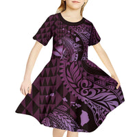 Aloha Hawaii Hammerhead Shark Kid Short Sleeve Dress Purple Kakau and Polynesian Tattoo LT03