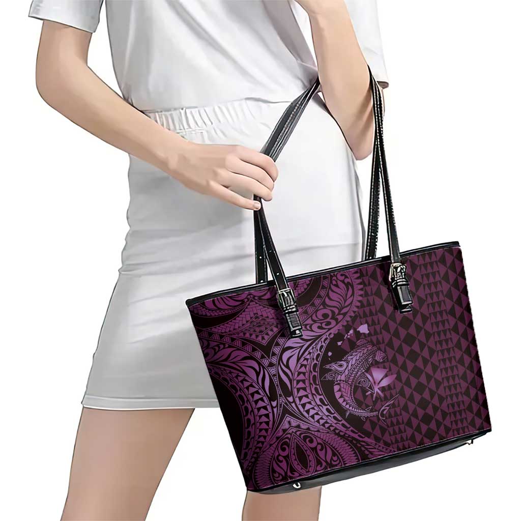 Aloha Hawaii Hammerhead Shark Leather Tote Bag Purple Kakau and Polynesian Tattoo LT03