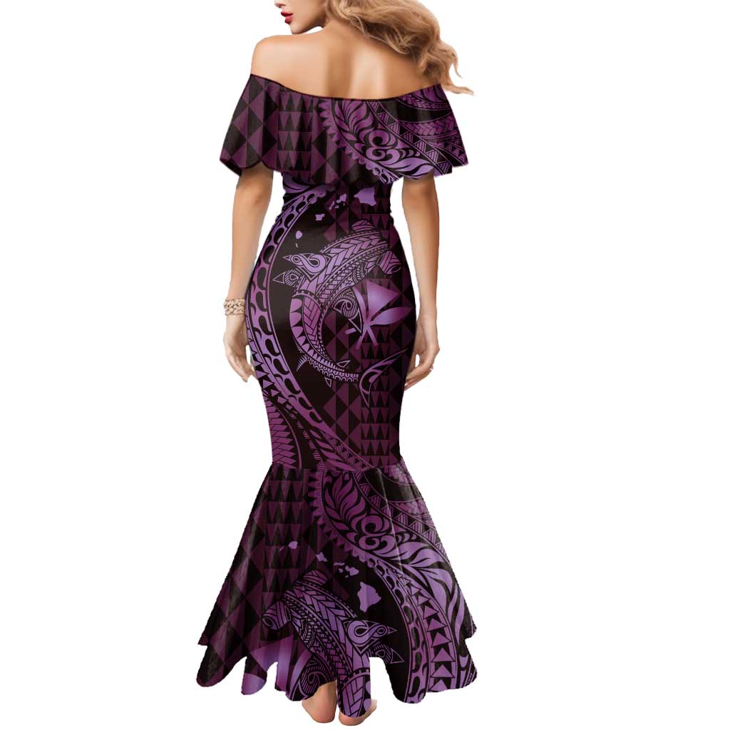 Aloha Hawaii Hammerhead Shark Mermaid Dress Purple Kakau and Polynesian Tattoo LT03