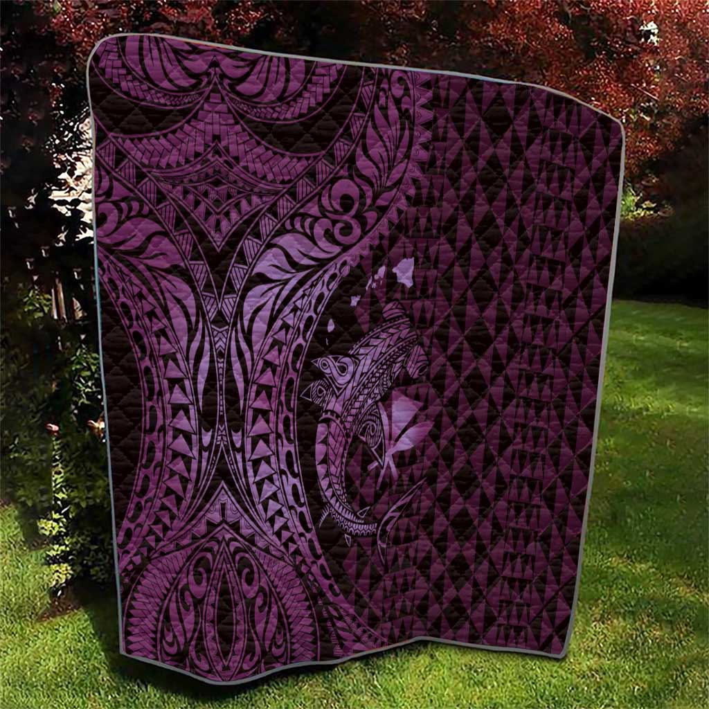 Aloha Hawaii Hammerhead Shark Quilt Purple Kakau and Polynesian Tattoo LT03