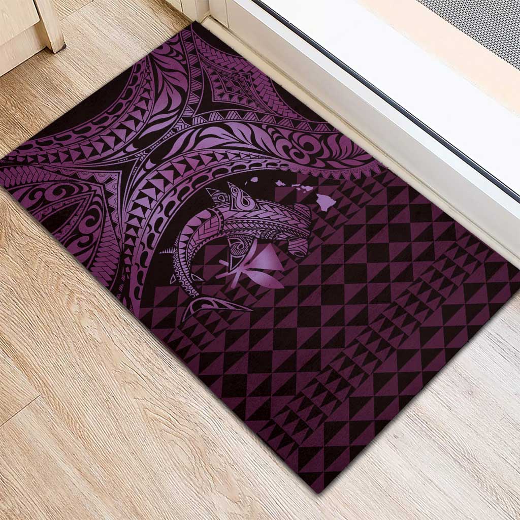 Aloha Hawaii Hammerhead Shark Rubber Doormat Purple Kakau and Polynesian Tattoo LT03 - Polynesian Pride