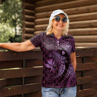 Aloha Hawaii Hammerhead Shark Women Polo Shirt Purple Kakau and Polynesian Tattoo LT03